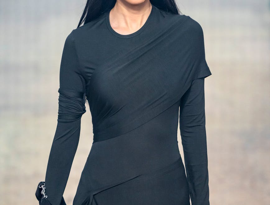 new york long sleeve sleeve dress black hair person adult female woman formal wear fashion